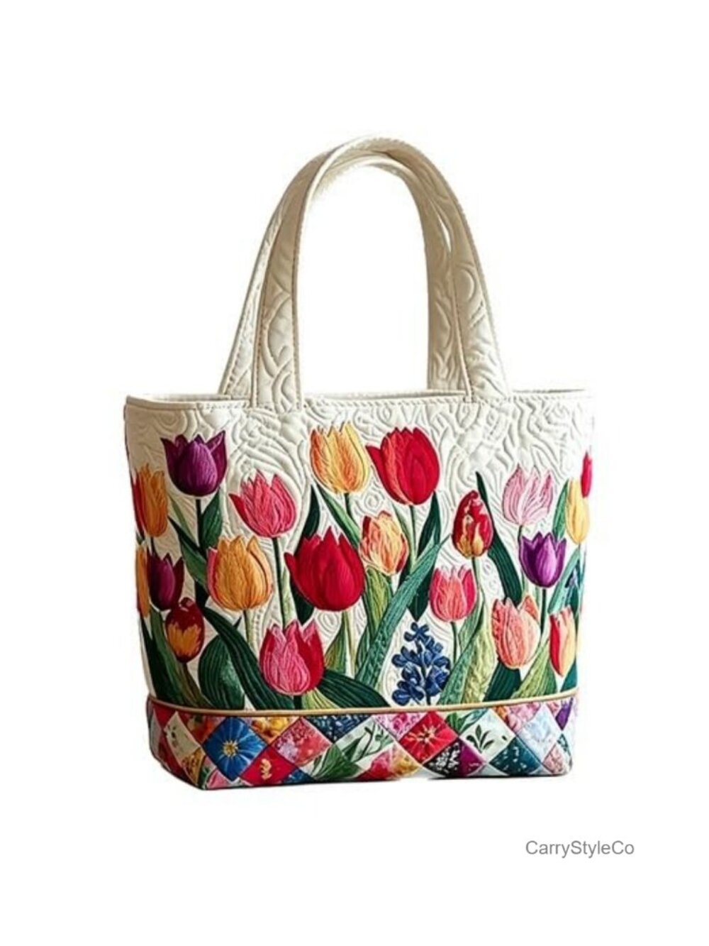 Quilted Tote Bag Large Capacity Cotton Blend Foldable Handbag